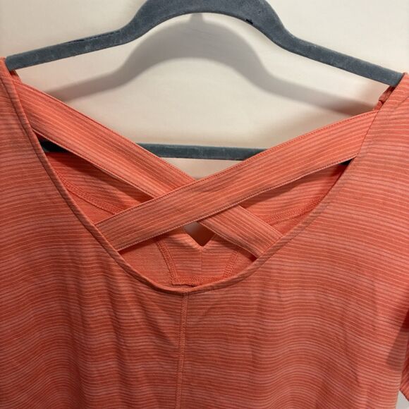 T by Talbots Casual Pullover Dress Orange Stripe Stretch UPF 50+ Cross Back 1X - Picture 5 of 8